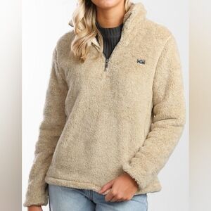 Kimes Ranch LL Bourbon Khaki Tan 1/4 Zip Fuzzy Fleece Sweatshirt women’s XXL